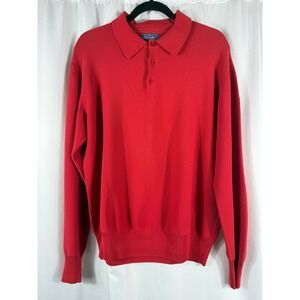 Faconnable 100% Cotton Mens Red Long Sleeve Cotton Polo‎ Size Medium